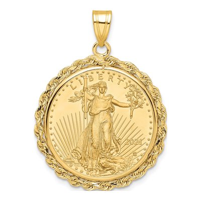 14K Yellow Gold Rope Coin Bezel Pendant