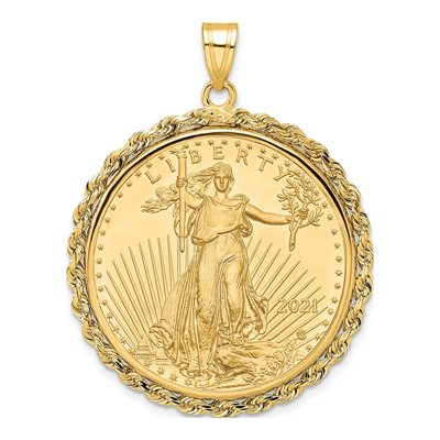 14K Yellow Gold Rope Coin Bezel Pendant