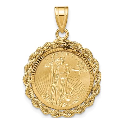 14K Yellow Gold Diamond-Cut Rope Bezel for 10oz Coin Pendant
