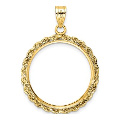 14K Yellow Gold Diamond-Cut Rope Coin Bezel Pendant – view 4