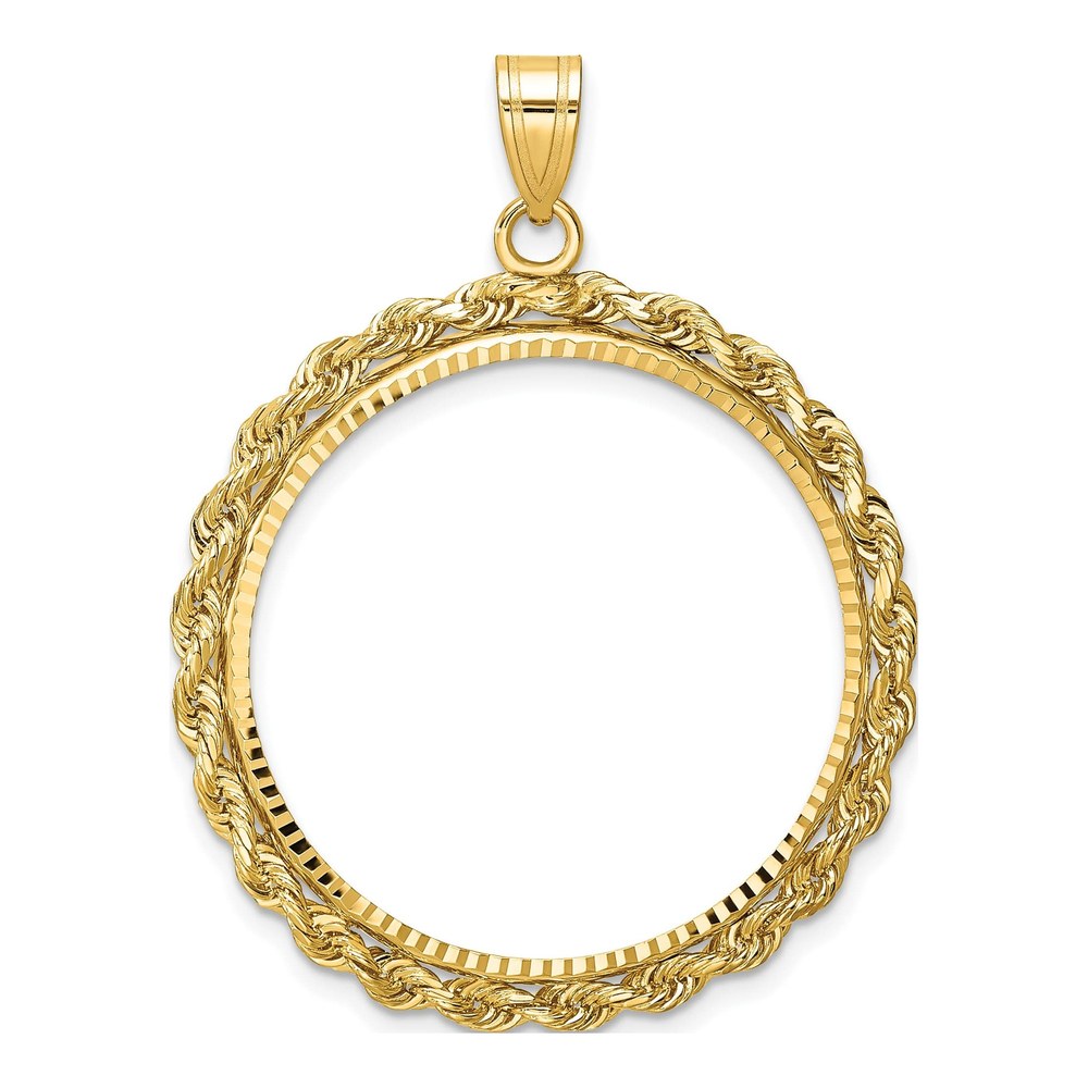 Wideband Distinguished Coin Jewelry 14K Diamond-Cut With Rope 27.0mm Prong Coin Bezel Pendant