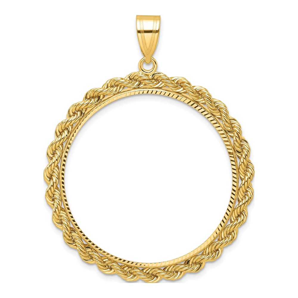 Wideband Distinguished Coin Jewelry 14K Diamond-Cut With Rope 32.7mm Prong Coin Bezel Pendant