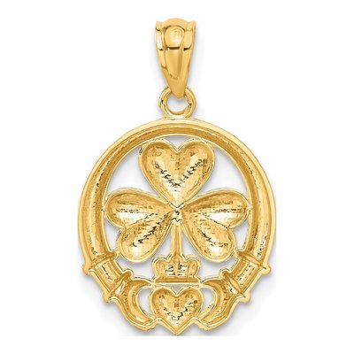 14K Yellow Gold Shamrock Claddagh Pendant – view 4