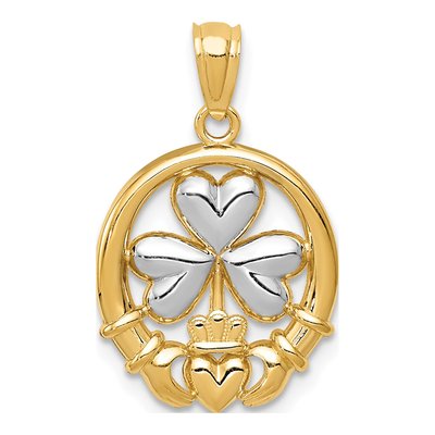 14K Yellow Gold Shamrock Claddagh Pendant