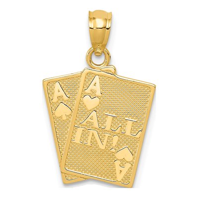 14K Yellow Gold Ace of Hearts Spades Pendant