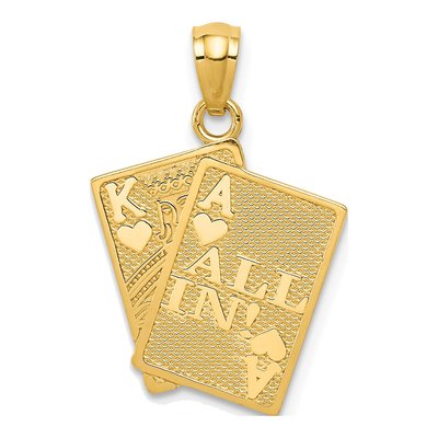 14K Yellow Gold Ace King of Hearts Cards Pendant