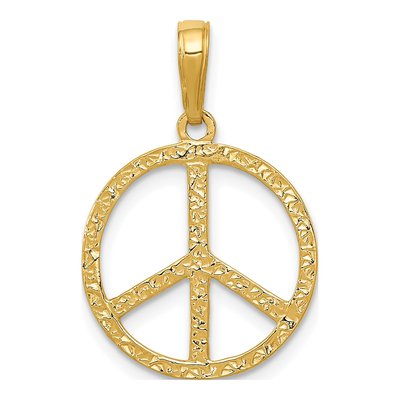 14K Yellow Gold Textured Peace Sign Pendant