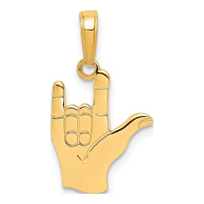 14K Yellow Gold I Love You Sign Language Pendant