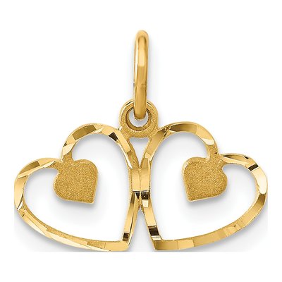 14K Yellow Gold Two Hearts Pendant