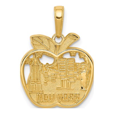 14K Yellow Gold NYC Skyline Apple Pendant