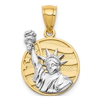 14K Two-Tone Gold Liberty Flag Disk Pendant