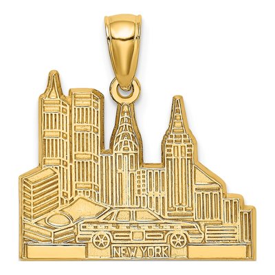 14K Yellow Gold NYC Skyline Taxi Pendant
