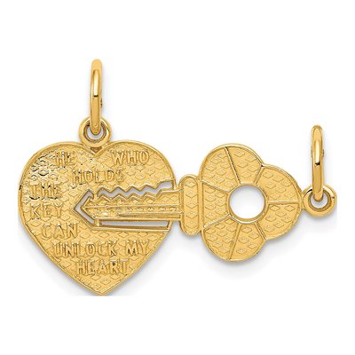 14K Yellow Gold Key Heart 2-Piece Charm