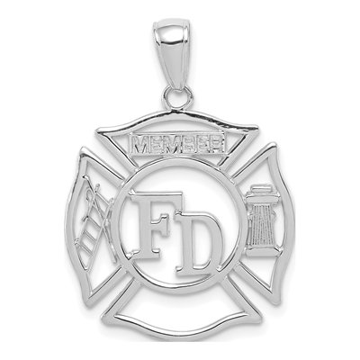 14K White Gold FD Member Shield Pendant