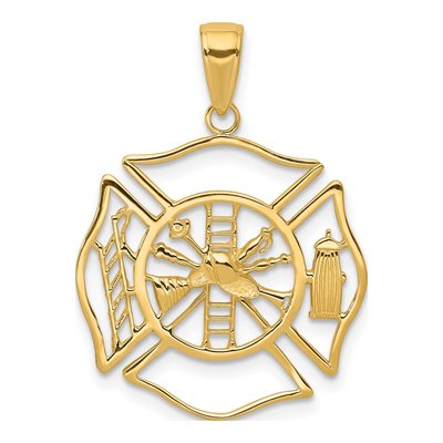 14K Yellow Gold Fireman Shield Pendant