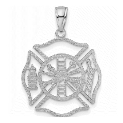14K White Gold Fireman Shield Pendant – view 4