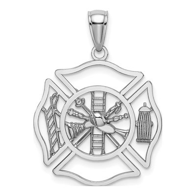 14K White Gold Fireman Shield Pendant