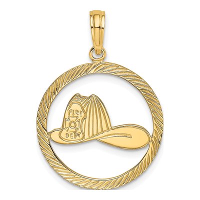 14K Yellow Gold Fireman Helmet Pendant