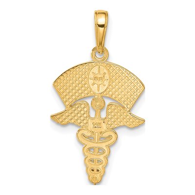 14K Yellow Gold Caduceus Nurses Cap Pendant – view 4