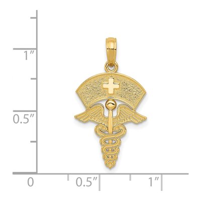 14K Yellow Gold Caduceus Nurses Cap Pendant – view 5