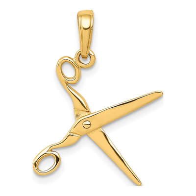 14K Yellow Gold 3-D Moveable Scissors Pendant