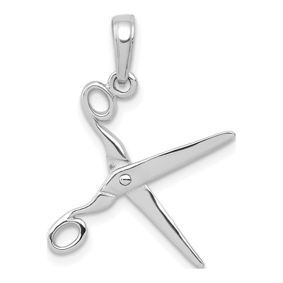 14K White Gold 3-D Moveable Scissors Pendant