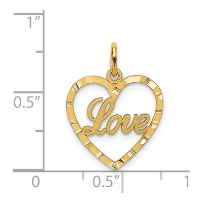 14K Yellow Gold Diamond-Cut LOVE Heart Pendant – view 3