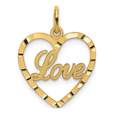 14K Yellow Gold Diamond-Cut LOVE Heart Pendant