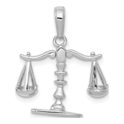 14K White Gold Scales of Justice 3D Pendant