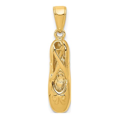 14K Yellow Gold 3-D Ballet Slipper Pendant