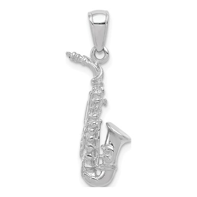 14K White Gold 3-D Saxophone Pendant