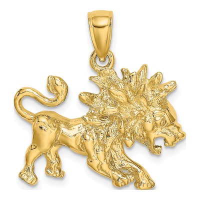 14K Yellow Gold Large Leo Zodiac Pendant