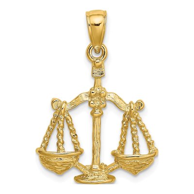 14K Yellow Gold Large Libra Zodiac Pendant