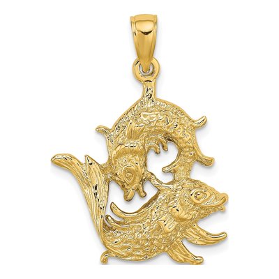 14K Yellow Gold Large Pisces Zodiac Charm