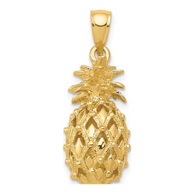 14K Yellow Gold 3D Pineapple Pendant