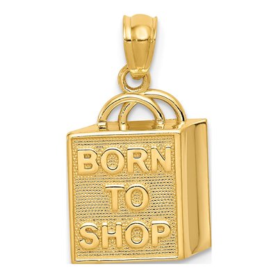 14K Yellow Gold Shopping Bag Born to Shop Pendant