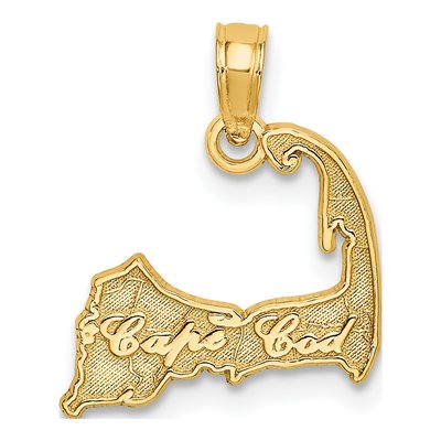 14K Yellow Gold Cape Cod Map Pendant