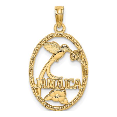 14K Yellow Gold Jamaica Bird Flowers Charm