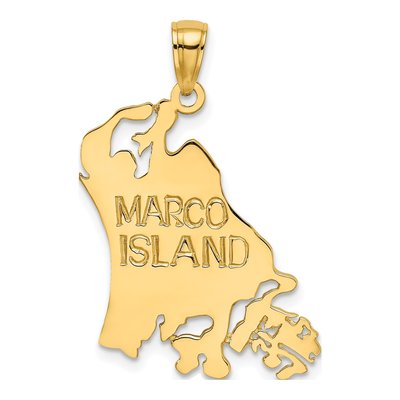 14K Yellow Gold Marco Island Map Charm