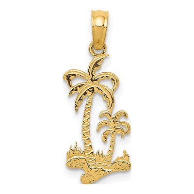 14K Yellow Gold Double Palm Trees Pendant