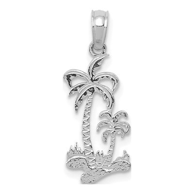 14K White Gold Double Palm Trees Pendant
