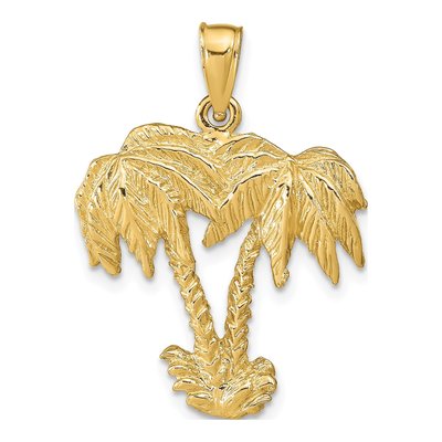 14K Yellow Gold Double Palm Trees Pendant