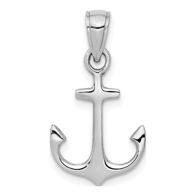 14K White Gold Anchor Pendant