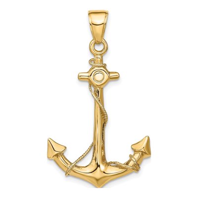 14K Yellow Gold 3D Anchor Pendant