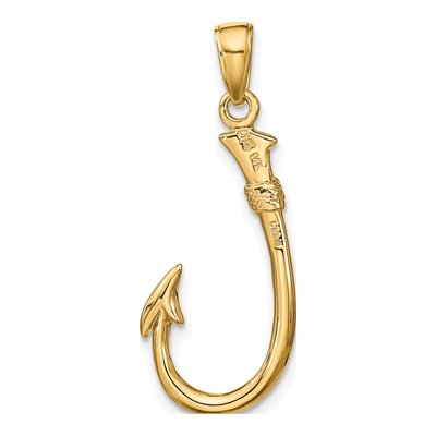 14K Yellow Gold 3-D Fishing Hook Pendant – view 4