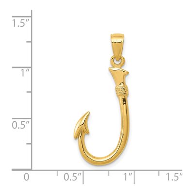 14K Yellow Gold 3-D Fishing Hook Pendant – view 5