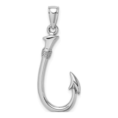 14K White Gold 3-D Fish Hook Pendant