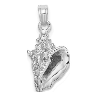 14K White Gold 3D Conch Shell Pendant