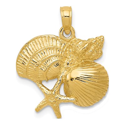 14K Yellow Gold Four Shell Cluster Pendant