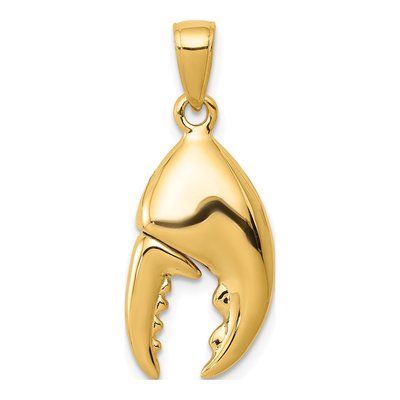 14K Yellow Gold 3-D Moveable Crab Claw Pendant